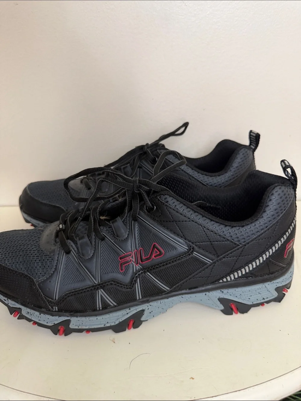 Fila Men's Black Athletic Trail Shoes with Red Accents